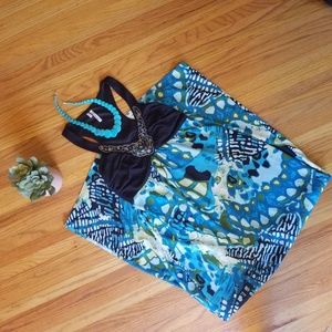 Black Beaded V Neck Racerback Maxi Dress - 1